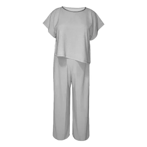 ست تی شرت و شلوار زنانه مدل ابر و بادی کد 103 رنگ طوسی روشن / TOSHNA