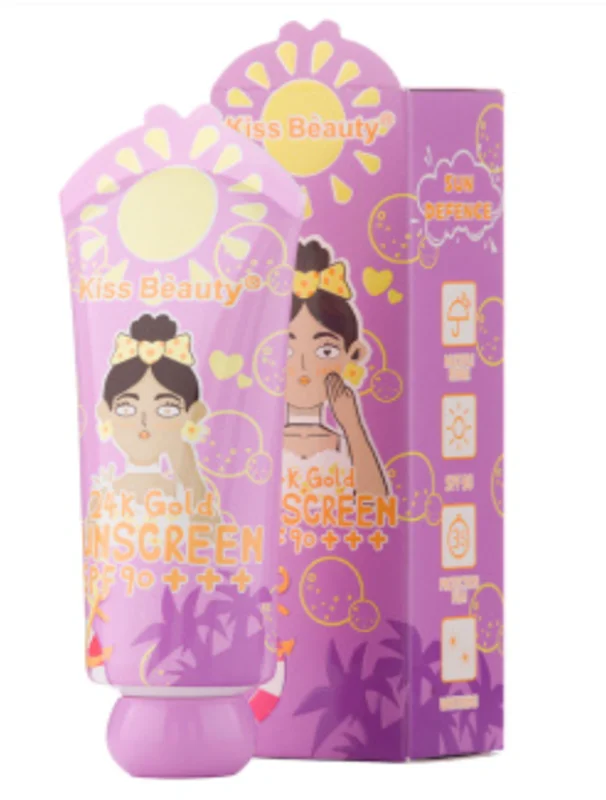 کرم ضد آفتاب کیس بیوتی بدون رنگ با SPF90 حاوی 24kgold حجم 75 میلی لیتر / KISS BEAUTY