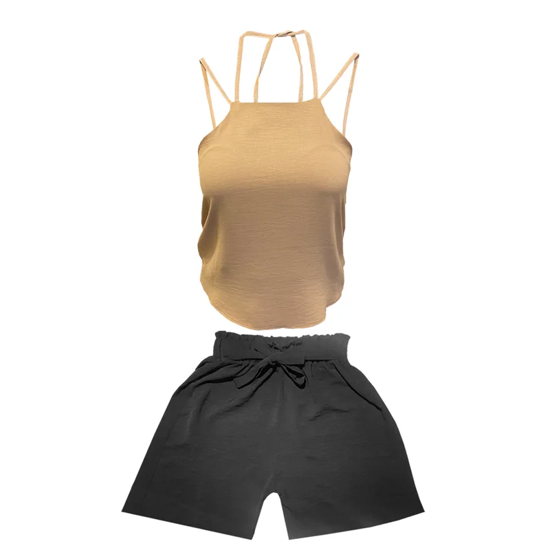 ست تاپ و شلوارک زنانه مدل ابر و بادی کد 1015 رنگ کرم و مشکی / TOSHNA