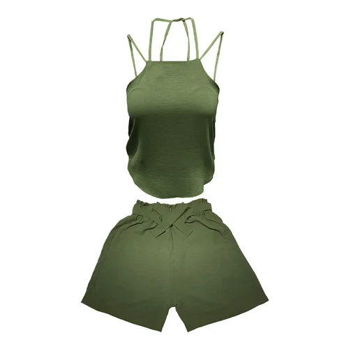 ست تاپ و شلوارک زنانه مدل ابر و بادی کد 1007 رنگ سبز / TOSHNA