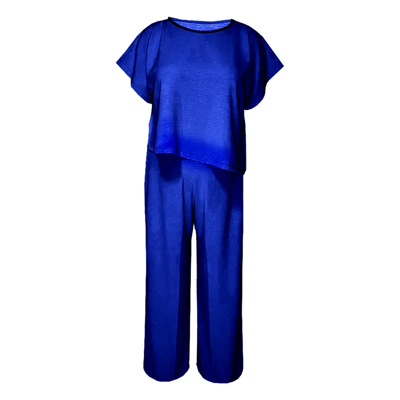 ست تی شرت و شلوار زنانه مدل ابر و بادی کد 108 رنگ آبی / TOSHNA