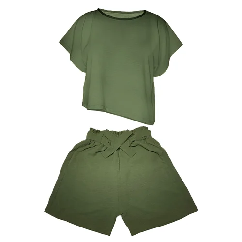 ست تی شرت و شلوارک زنانه مدل ابر و بادی کد 110۷ رنگ سبز / TOSHNA