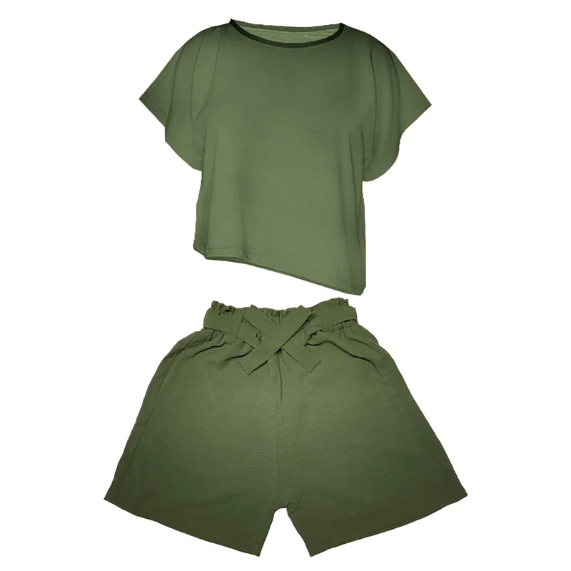 ست تی شرت و شلوارک زنانه مدل ابر و بادی کد 110۷ رنگ سبز / TOSHNA