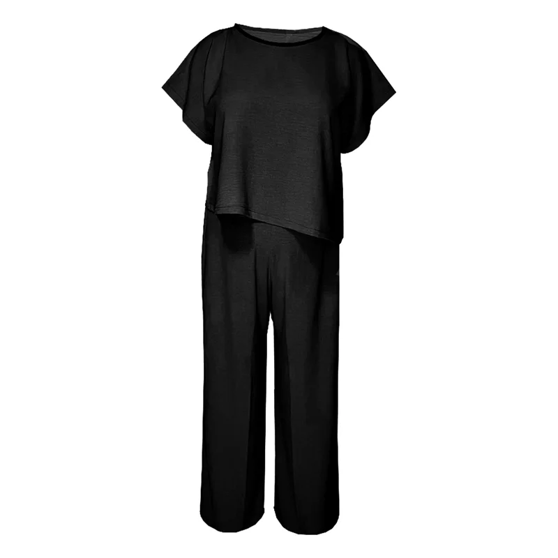 ست تی شرت و شلوار زنانه مدل ابر و بادی کد 101 رنگ مشکی / TOSHNA