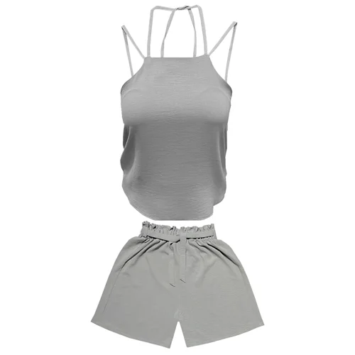 ست تاپ و شلوارک زنانه مدل ابر و بادی کد 1003 رنگ طوسی روشن / TOSHNA