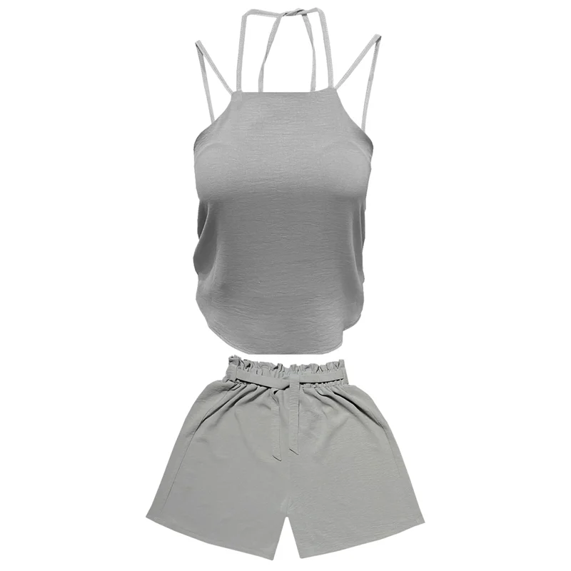 ست تاپ و شلوارک زنانه مدل ابر و بادی کد 1003 رنگ طوسی روشن / TOSHNA