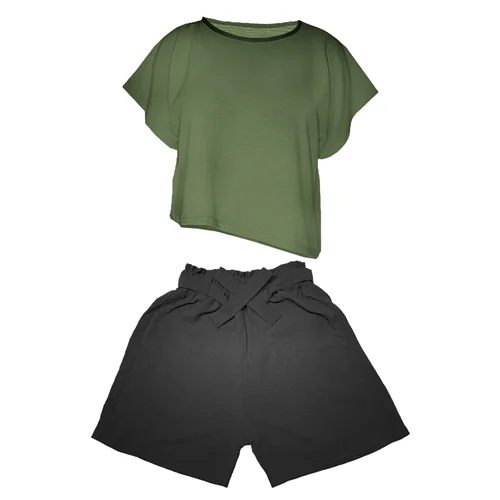 ست تی شرت و شلوارک زنانه مدل ابر و بادی کد 0۳ رنگ سبز و مشکی / TOSHNA