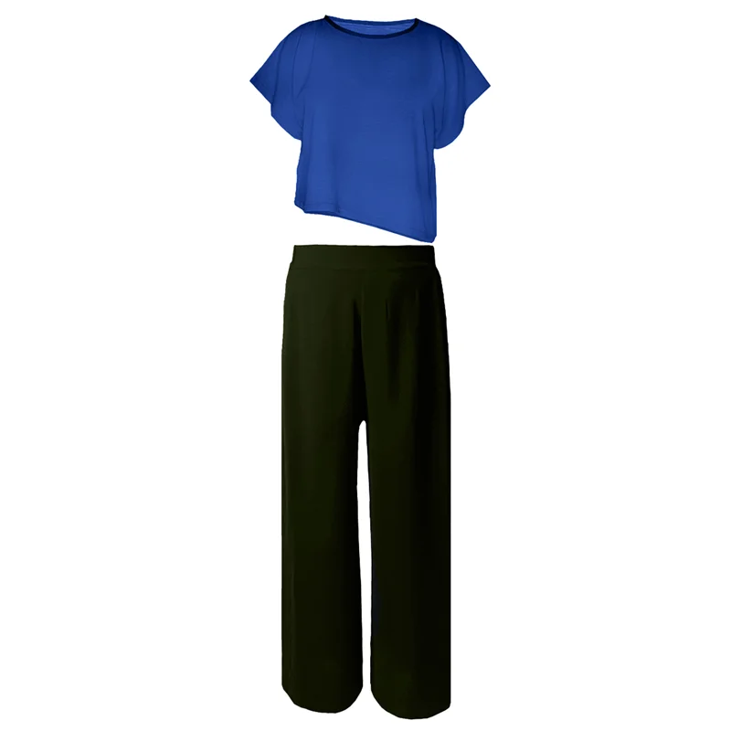 ست تی شرت و شلوار زنانه مدل ابر و بادی کد 12 رنگ آبی و مشکی / TOSHNA