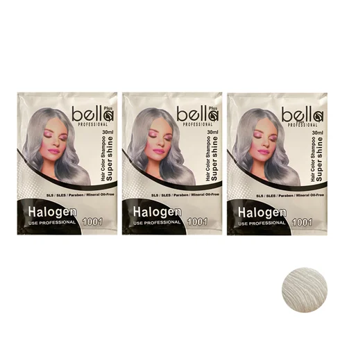 شامپو رنگ مو BELLA سری SUPER SHINE شماره 1001 حجم 30 میلی لیتر رنگ سفید هالوژنی بسته ۳ عددی