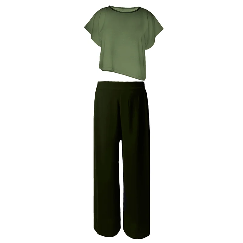 ست تی شرت و شلوار زنانه مدل ابر و بادی کد 11 رنگ سبز و مشکی / TOSHNA