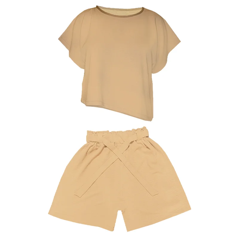 ست تی شرت و شلوارک زنانه مدل ابر و بادی کد 1105 رنگ کرم / TOSHNA