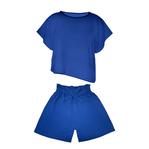 ست تی شرت و شلوارک زنانه مدل ابر و بادی کد 110۸ رنگ آبی / TOSHNA