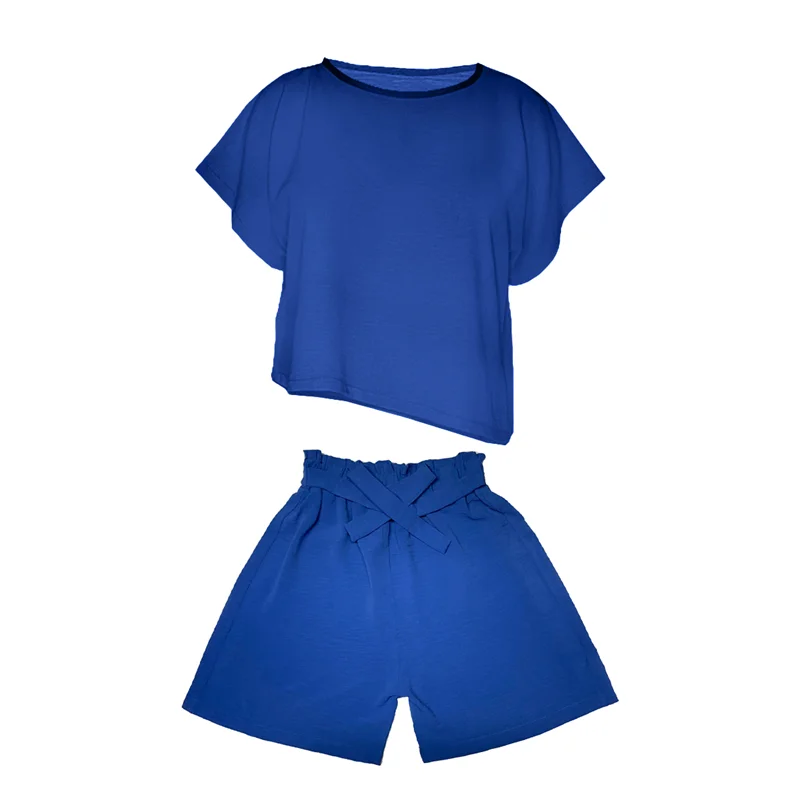 ست تی شرت و شلوارک زنانه مدل ابر و بادی کد 110۸ رنگ آبی / TOSHNA