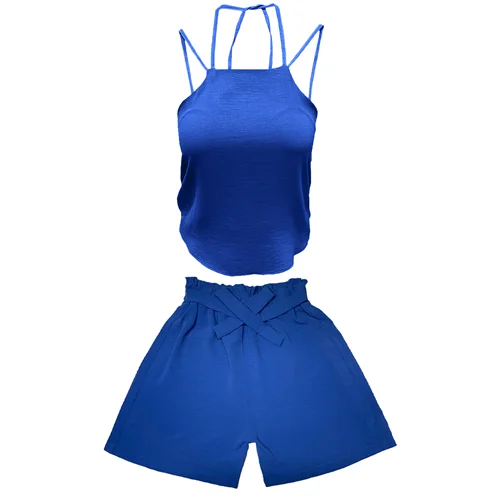 ست تاپ و شلوارک زنانه مدل ابر و بادی کد 1008 رنگ آبی / TOSHNA