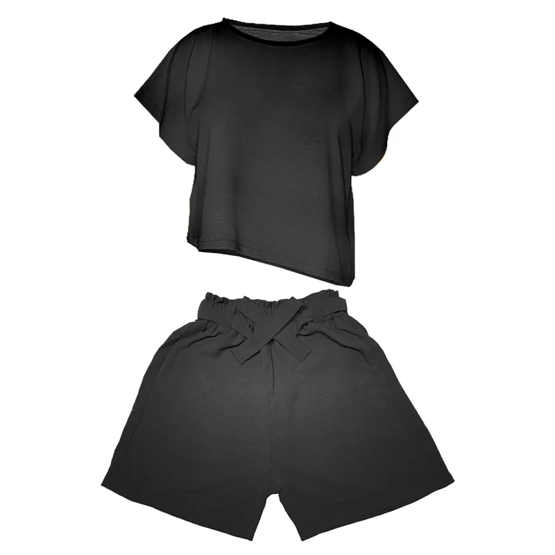 ست تی شرت و شلوارک زنانه مدل ابر و بادی کد 1101 رنگ مشکی / TOSHNA