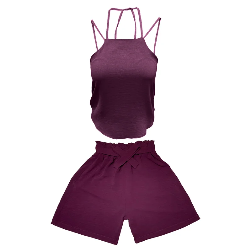 ست تاپ و شلوارک زنانه مدل ابر و بادی کد 1009 رنگ بادمجانی / TOSHNA